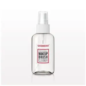 Clear plastic bottle of makeup brush cleaner.