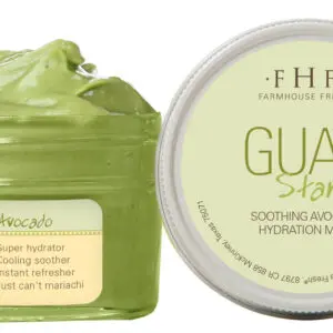 A jar of Farmhouse Fresh Guac Star Hydration Mask and a jar of coconut oil.