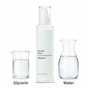 Micellar water with glycerin and water containers.
