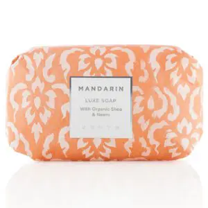 Mandarin luke soap with organic shea butter.