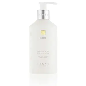 A bottle of body lotion on a white background.
