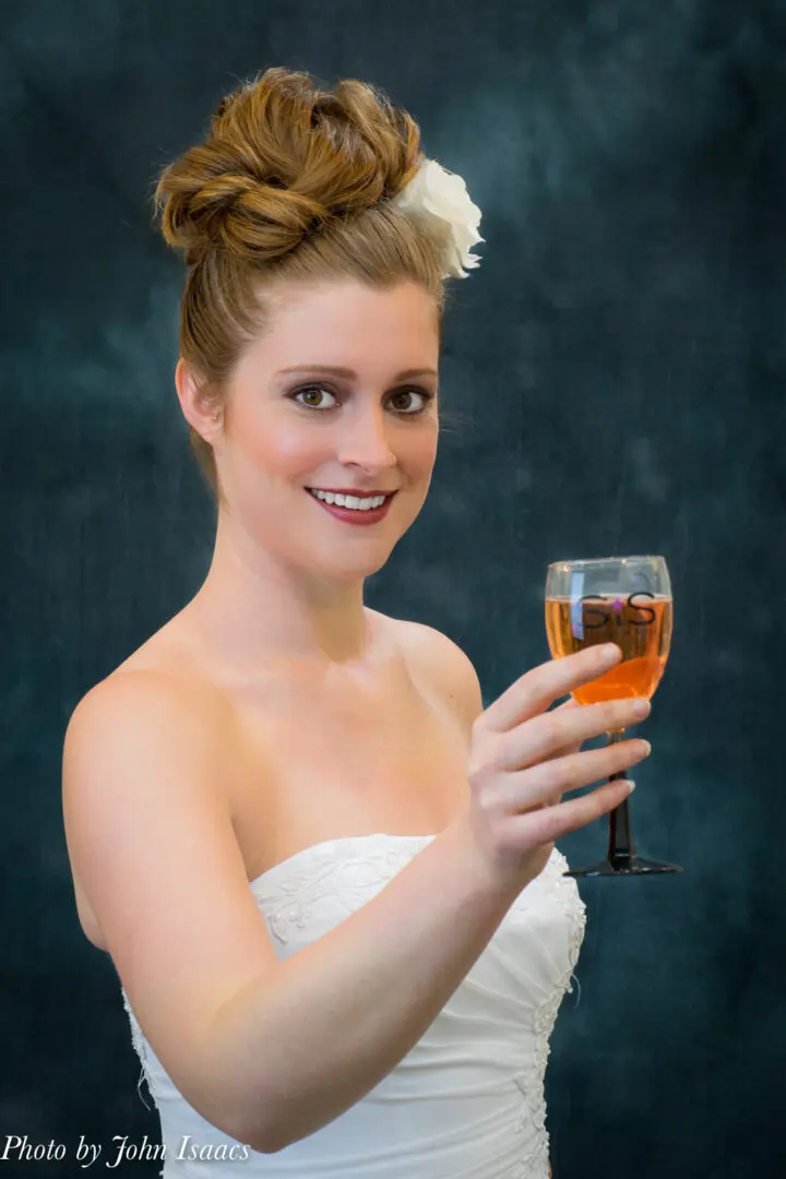 Bride toasting with champagne.