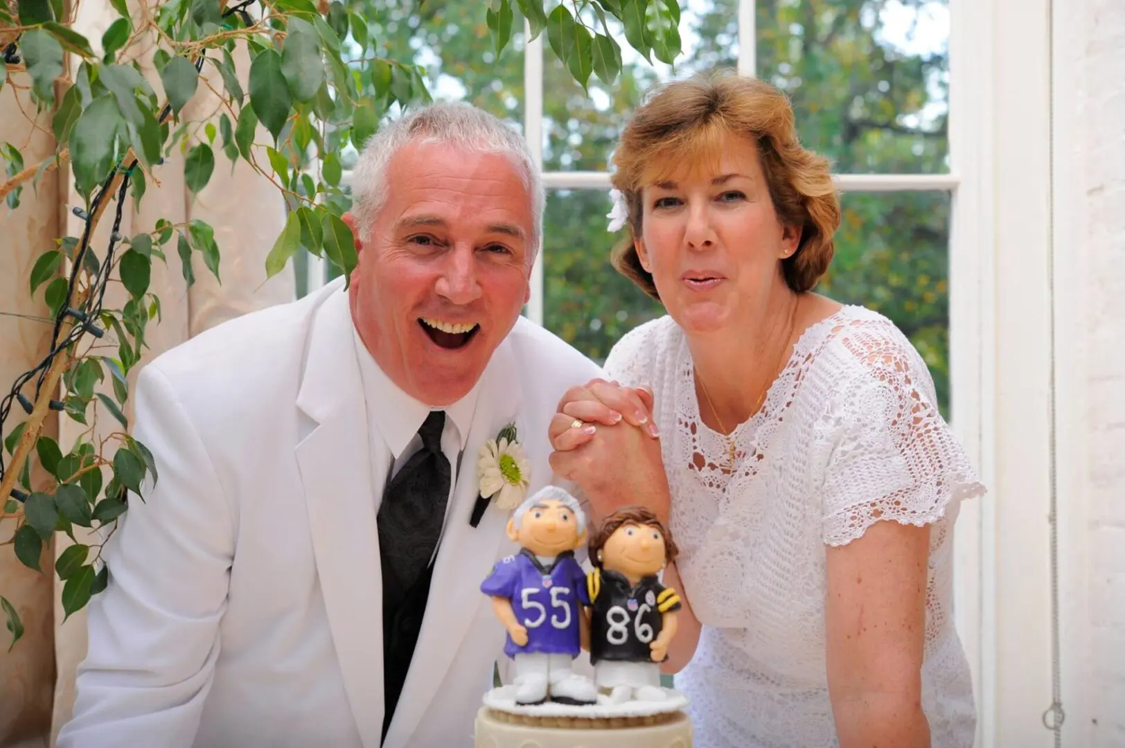 Happy couple celebrating their wedding.