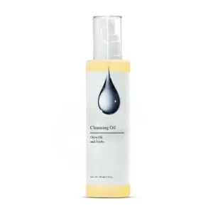 Cleansing oil bottle with olive and jojoba.