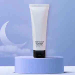 Sleep masque tube against moonlit background.