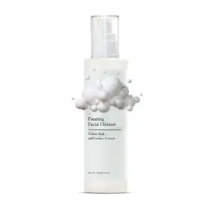 Foaming facial cleanser bottle with bubbles design.