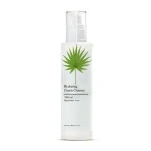Hydrating cream cleanser bottle with green logo.