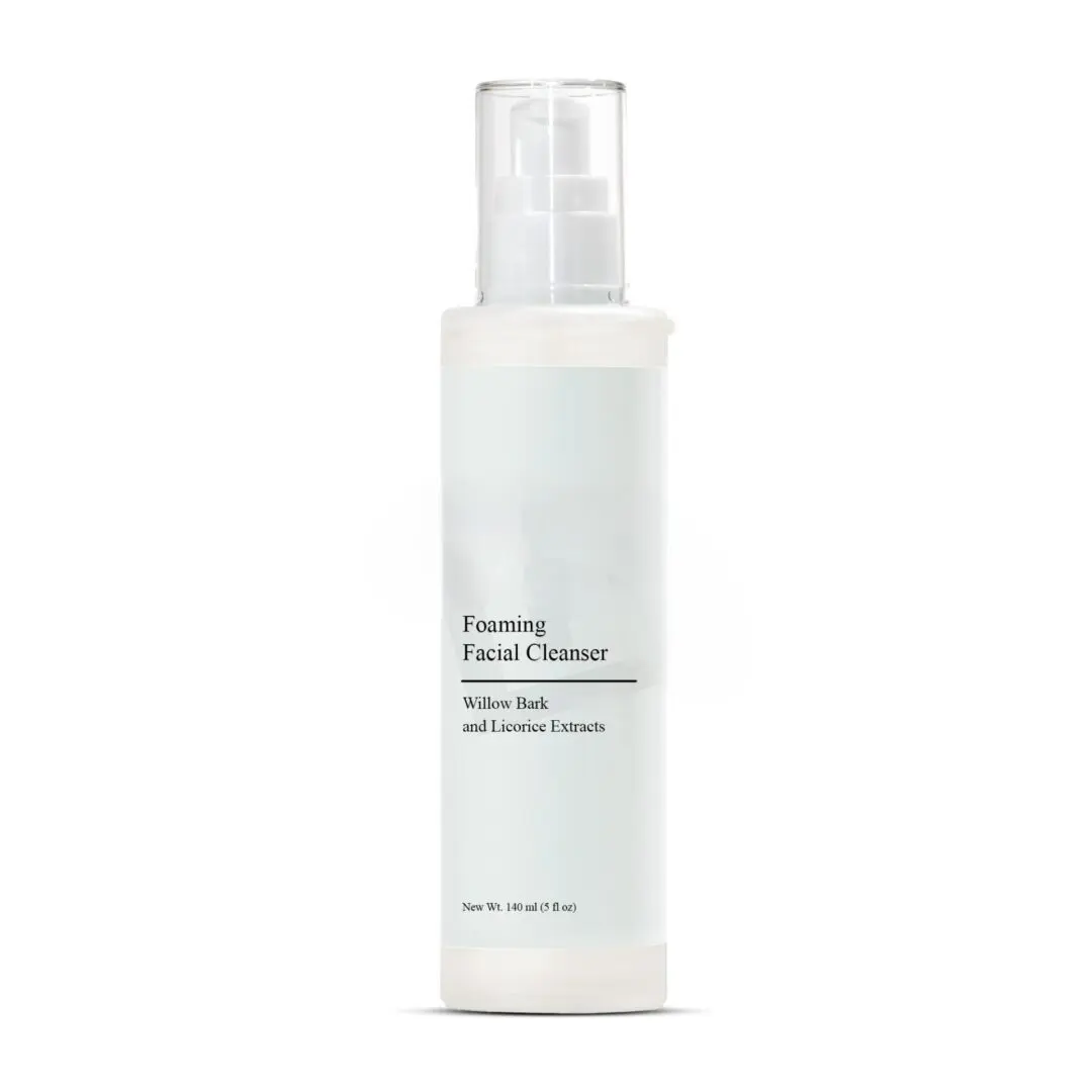 Foaming facial cleanser bottle with pump dispenser.