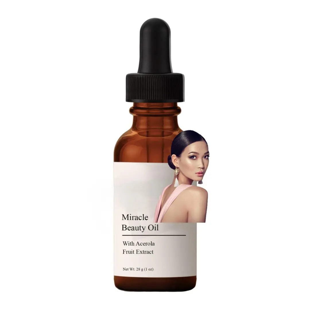 Miracle beauty oil bottle with model.
