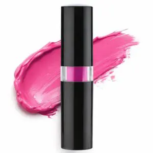 Pink lipstick with matching color smear.