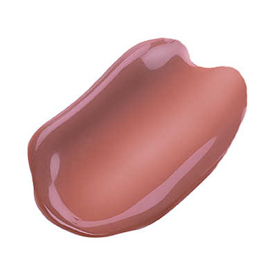 Glossy pink lipstick smear on white background.