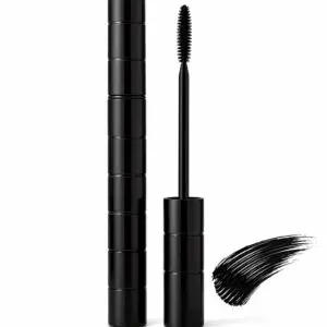 Black mascara tube with brush and stroke.