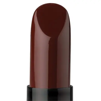 Dark brown lipstick close-up.
