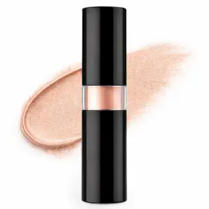 Black lipstick tube with peach color smear.