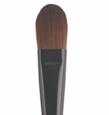 A makeup brush with a black handle on a white background.