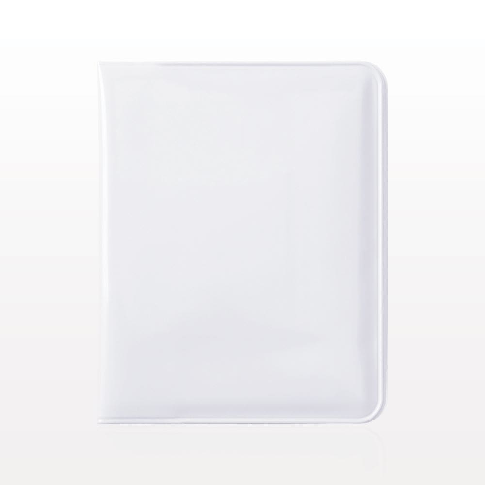 White blank binder against plain background.