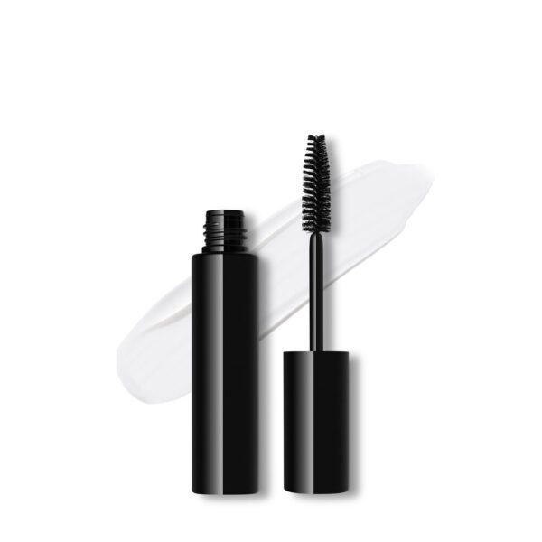 A black mascara bottle on a white background.