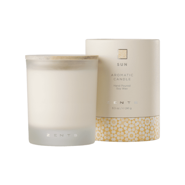 Zents Sun scented candle in glass jar.