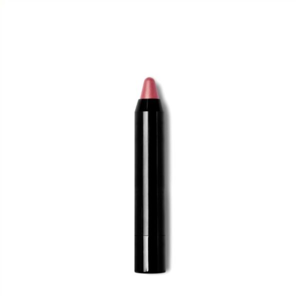 A pink lipstick on a white background.