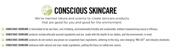 A poster with the words'conscious skincare'.
