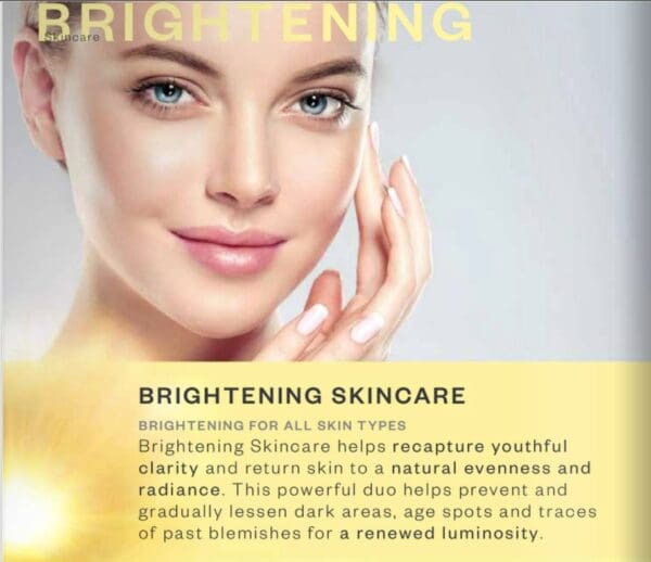 Woman with glowing skin, brightening skincare.