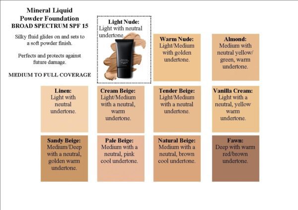 Mineral liquid foundation swatches.
