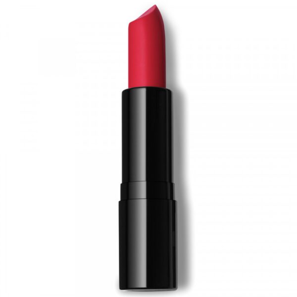 A red lipstick on a white background.