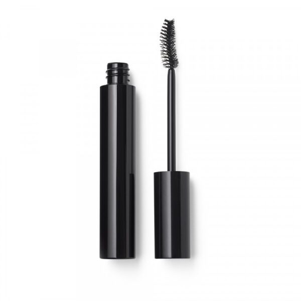 A black mascara bottle on a white background.