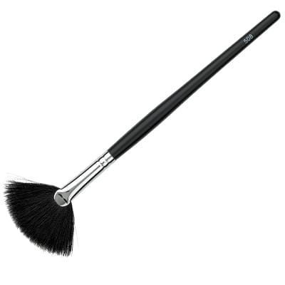 A black FACES by Brandi Finishing Fan Brush with a black handle.