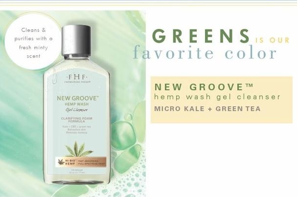 A bottle of greens new grove with hemp oil cleanser.