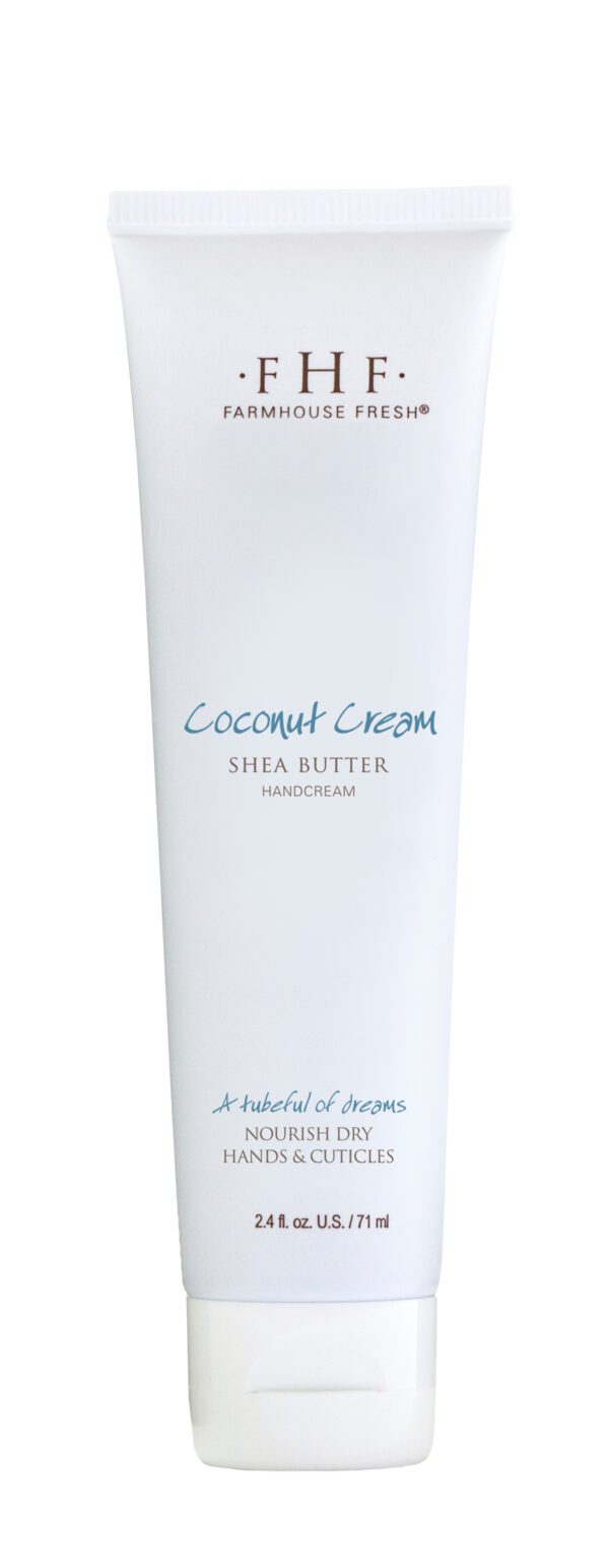 A tube of coconut cream on a white background.