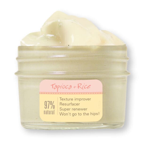 Tapioca and rice body cream in jar.