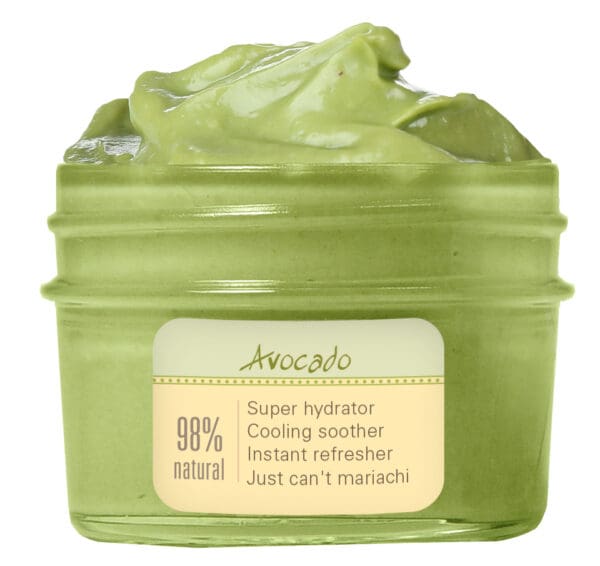 Avocado face cream in glass jar.