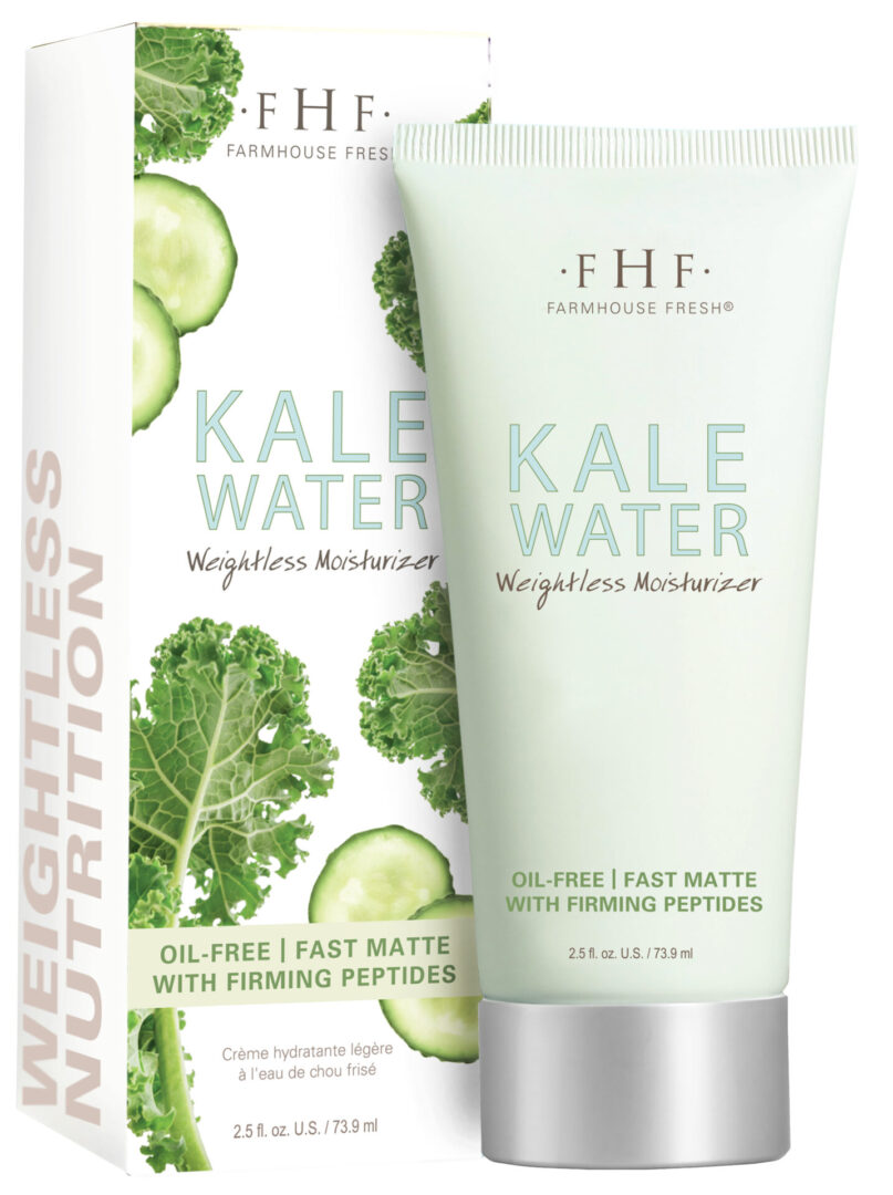 A box of kale water with cucumbers.