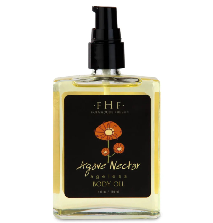 A bottle of Farmhouse Fresh Agave Nectar Body Oil.