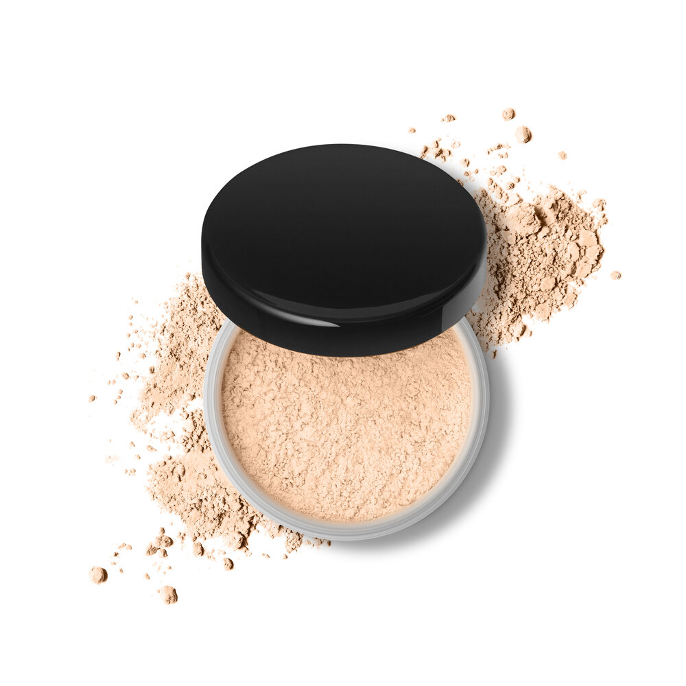A powdered foundation on a white background.