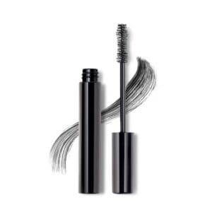 Black mascara wand and tube isolated.