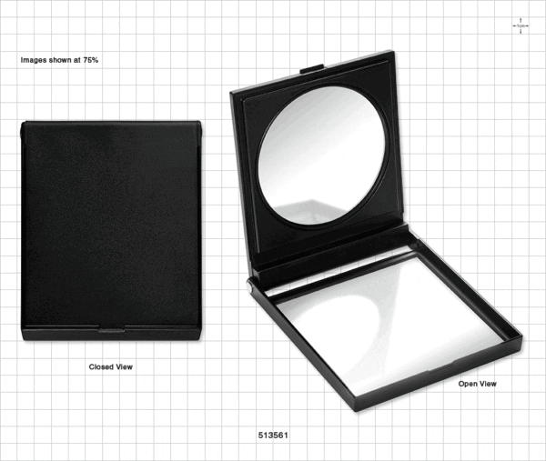 A black makeup case with a mirror inside.