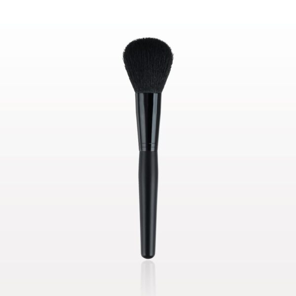 A black makeup brush on a white background.