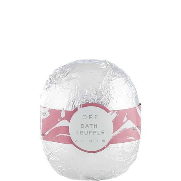 A silver foil ball with a pink label on it.