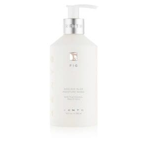A bottle of body lotion on a white background.