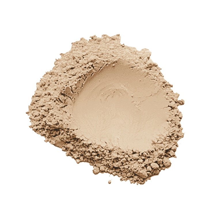 Beige loose powder makeup on white background.