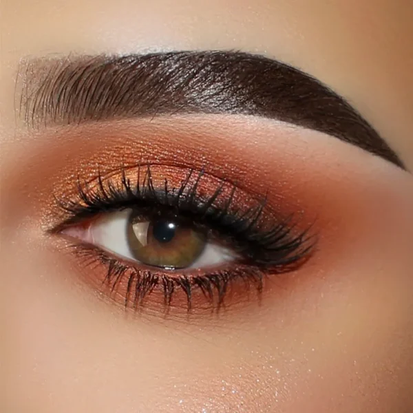 Close-up of eye with copper eyeshadow.