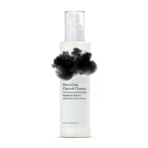 Charcoal cleanser bottle with black cloud design.