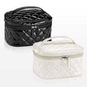 Black and white quilted cosmetic bags.