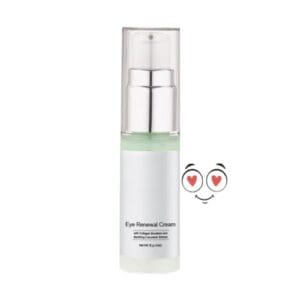 Eye renewal cream bottle with heart eyes emoji.