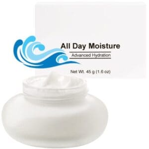 Moisturizing cream in a round jar.