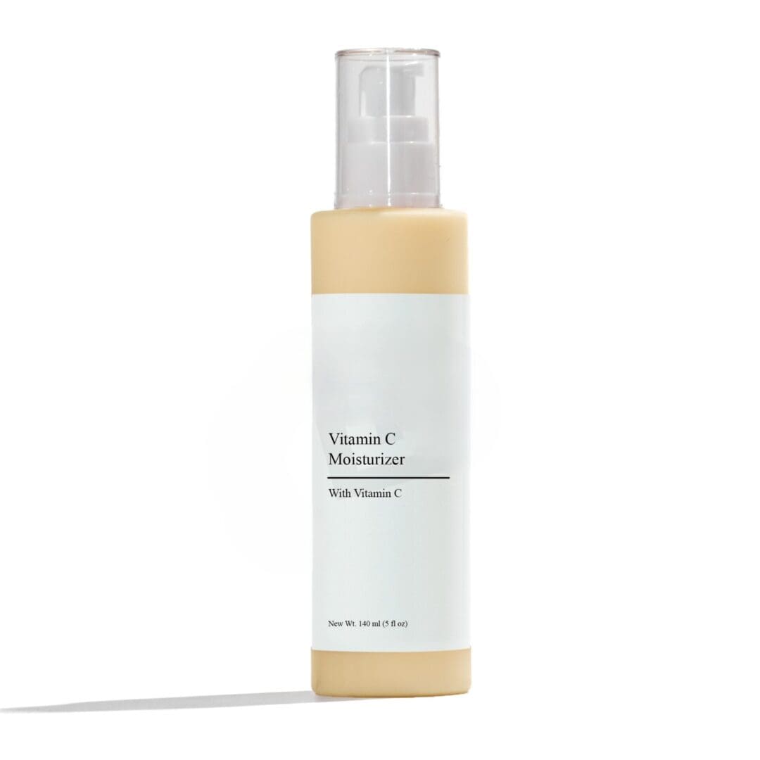 Vitamin C moisturizer bottle on white background.