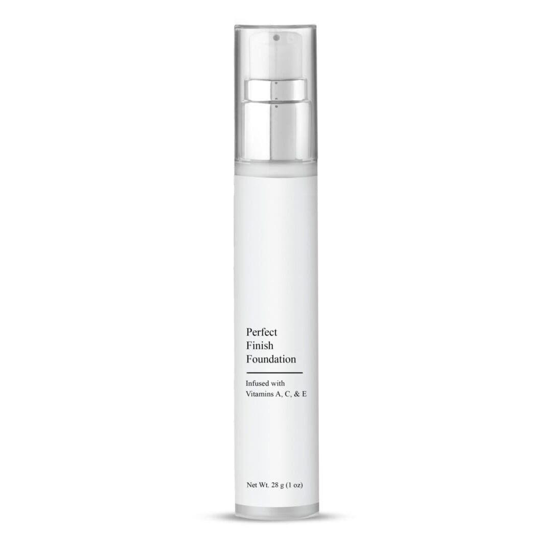 White foundation bottle with silver cap.