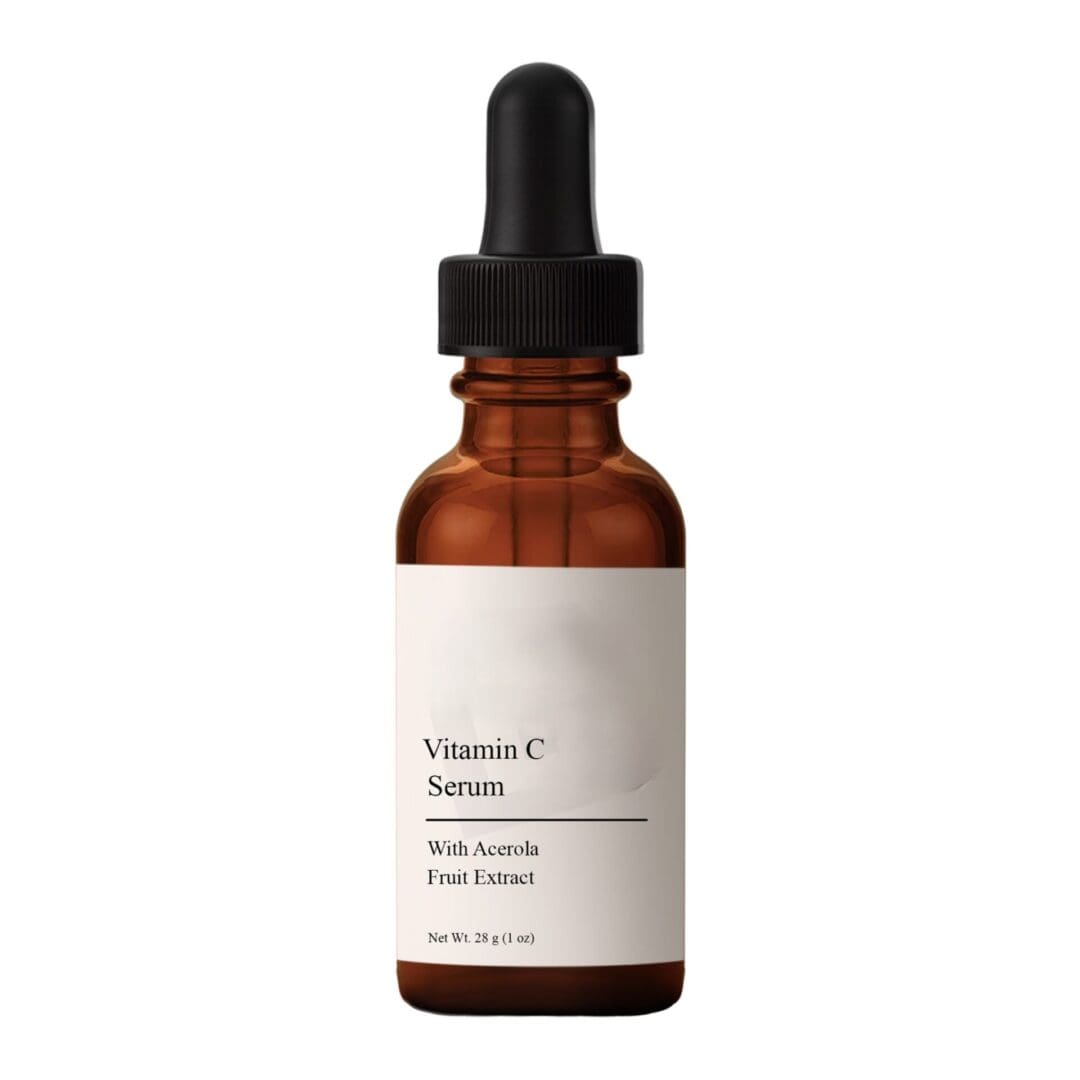Vitamin C serum bottle with dropper.